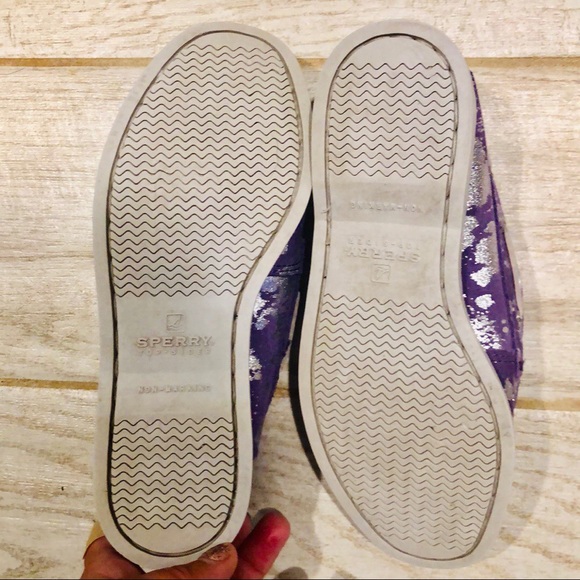 Purple Sperry Topsiders Silver Splatter, Like New KIDS - Picture 7 of 8